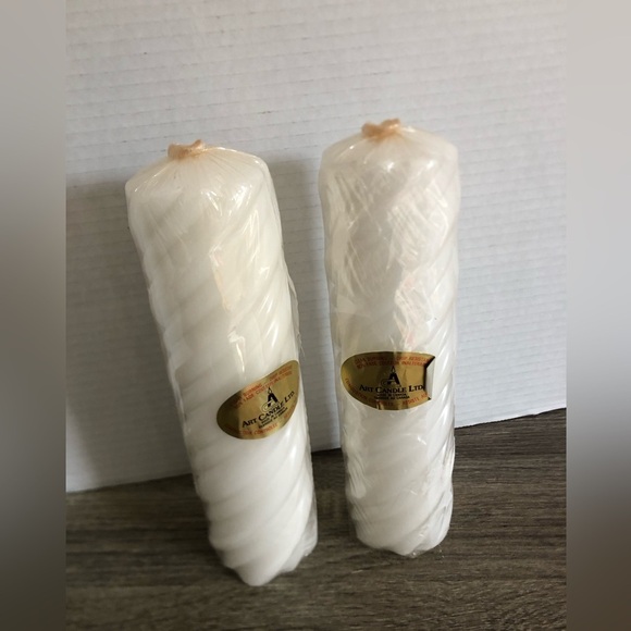 Vtg White Spiral Pillar Candles - Picture 1 of 12